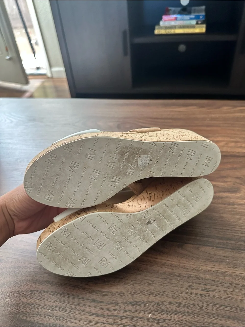 Pelle Moda Tan Suede and White Cork Wedge Heels Size 7